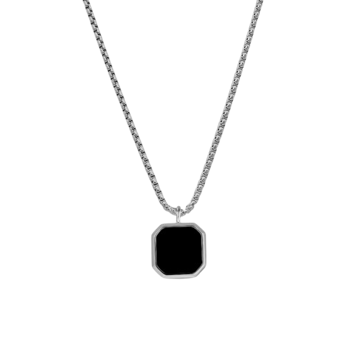 Back Stone with  silver Chain geometric pendent