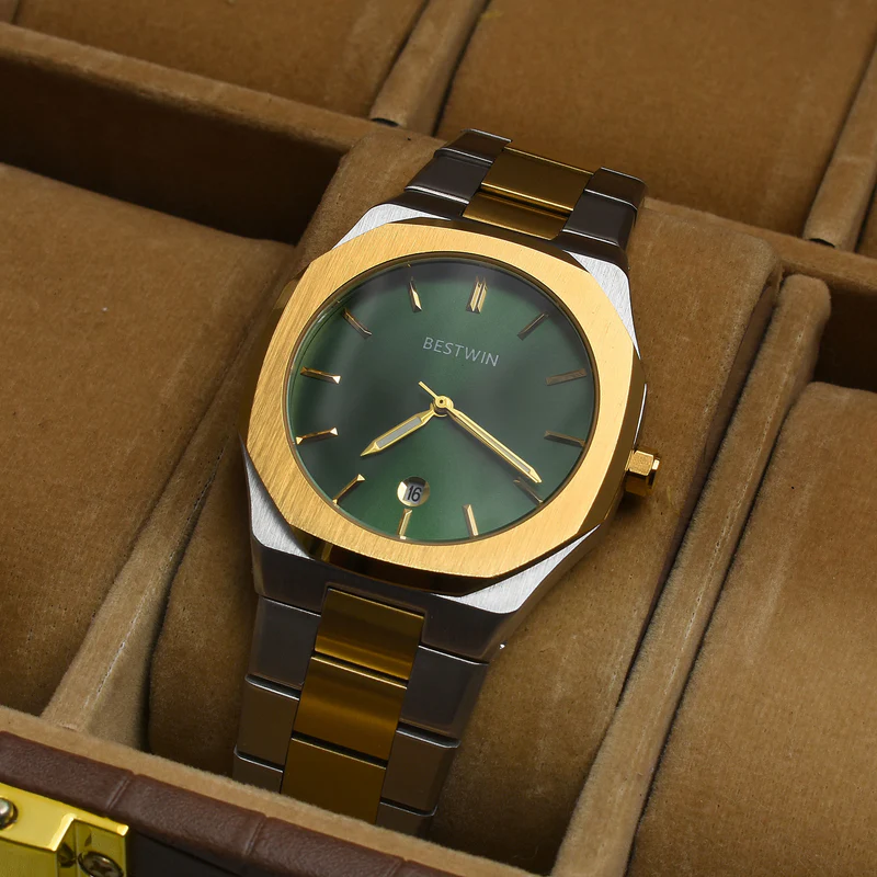 BESTWIN STAINLESS STEEL WATCH � TWO-TONE/GREEN Dial