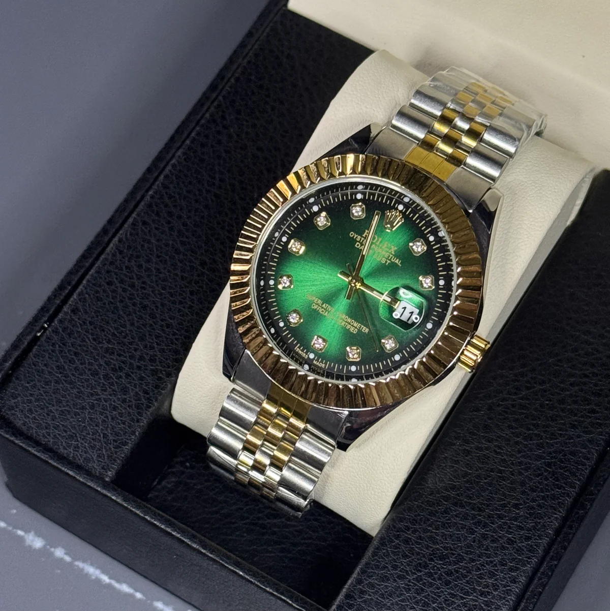 ROLEX MAN Stainless Steel Watch-TWO-TONE/GREEN DIAL