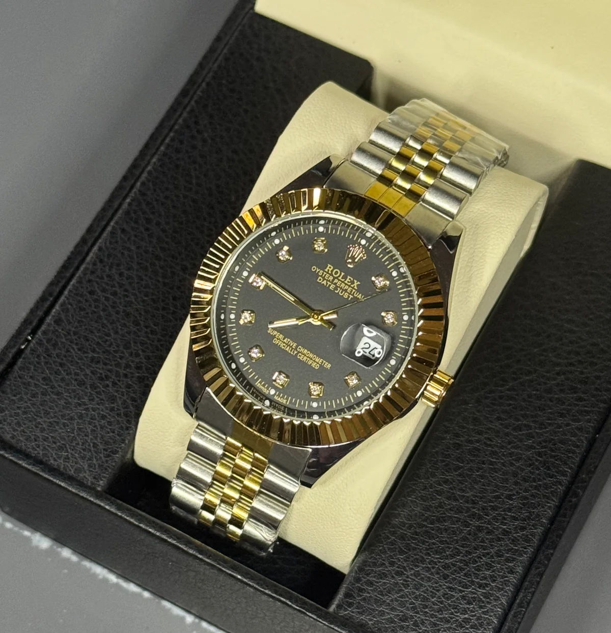 ROLEX MAN Stainless Steel Watch-TWO-TONE/BLACK DIAL