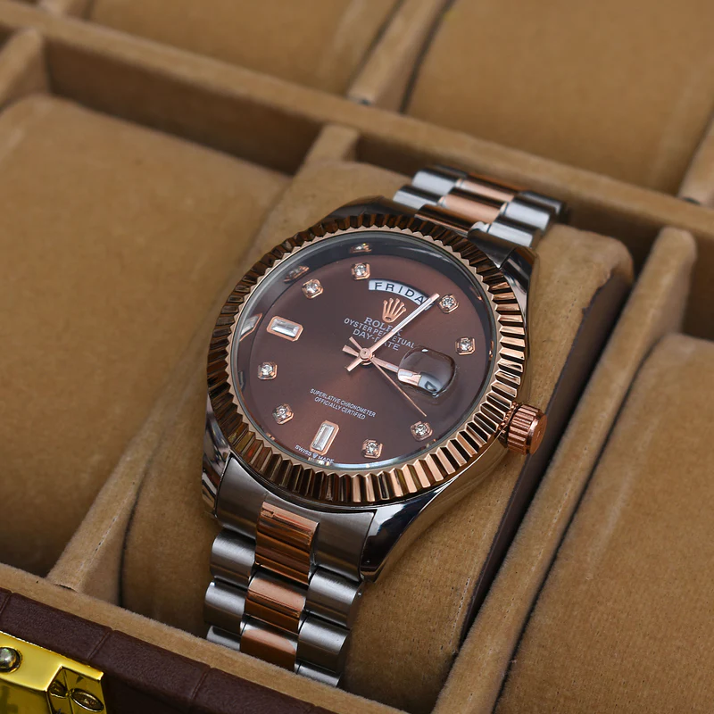 ROLEX MAN Stainless Steel Watch-SILVER-COPPER/ROSE GOLD DIAL