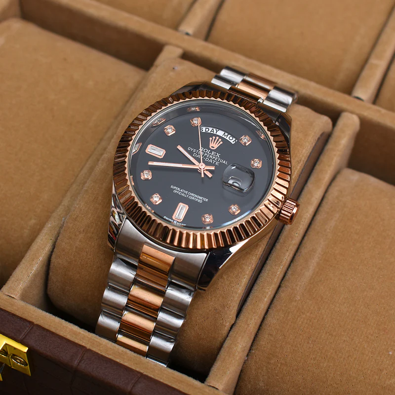 ROLEX MAN Stainless Steel Watch-SILVER-COPPER/BLACK DIAL