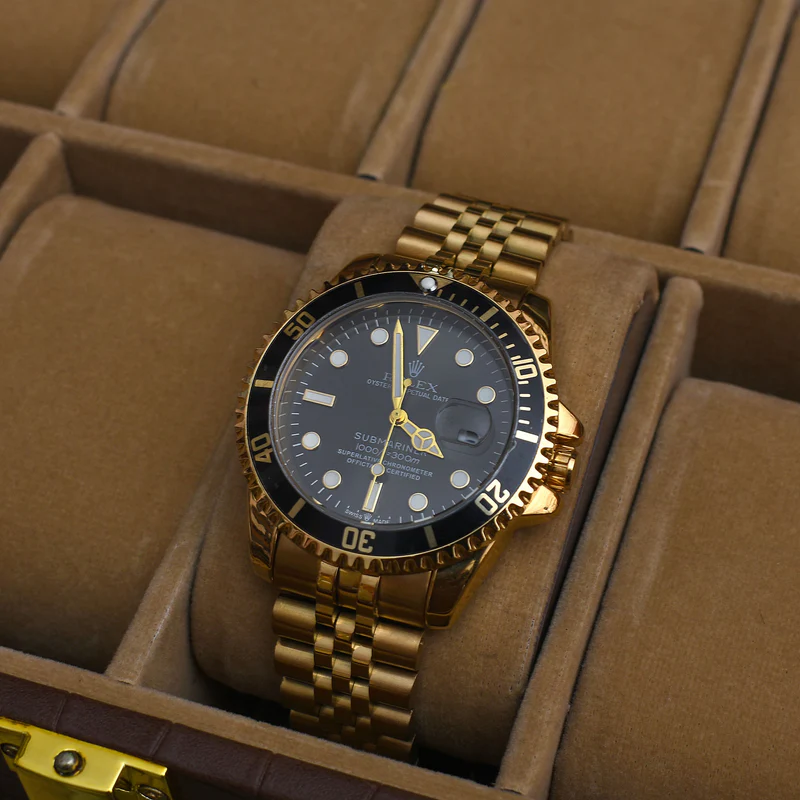 ROLEX MAN Stainless Steel Watch-GOLDEN/BLACK DIAL