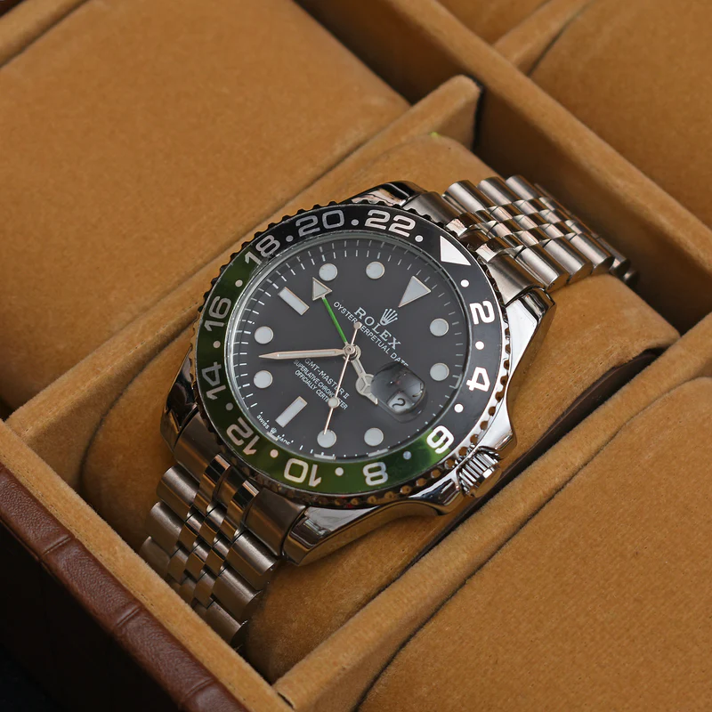 ROLEX MAN Stainless Steel Watch-SILVER/BLACK DIAL