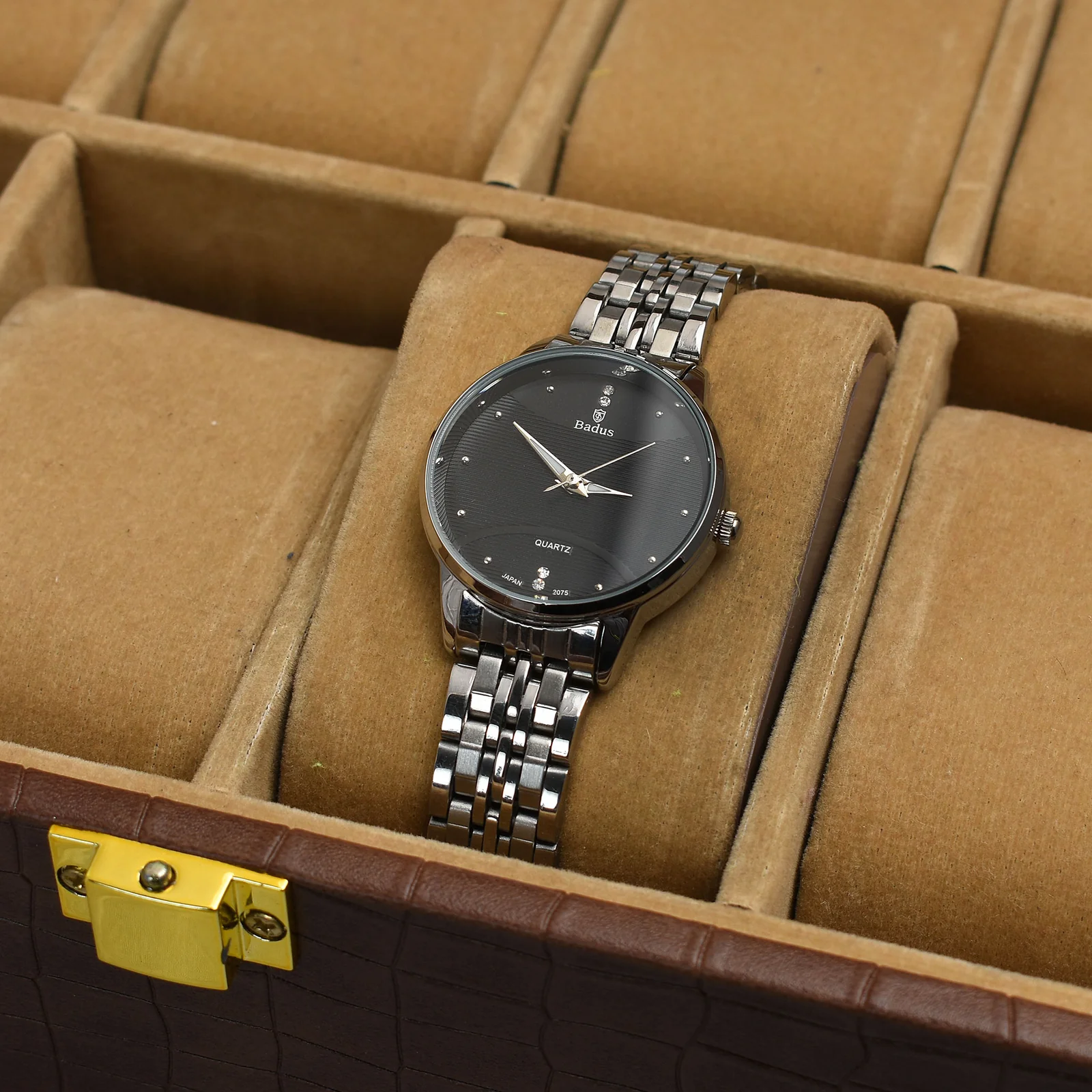 Badus Stainless Steel Watch-silver / black dial